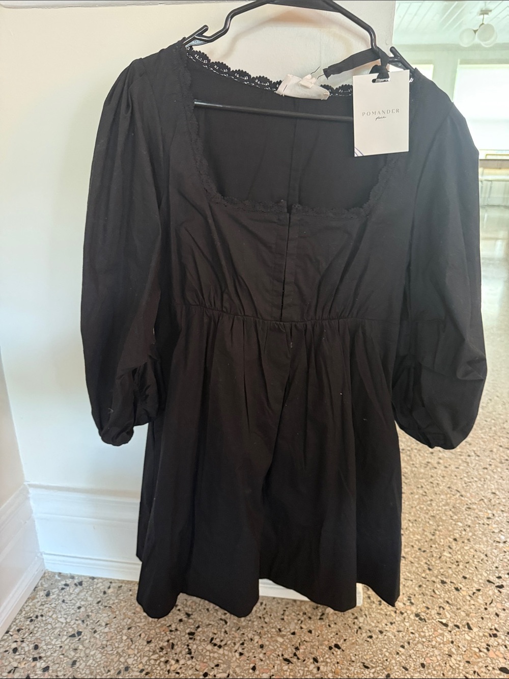 Tuckernuck Black Puff-Sleeve Square-Neck Dress